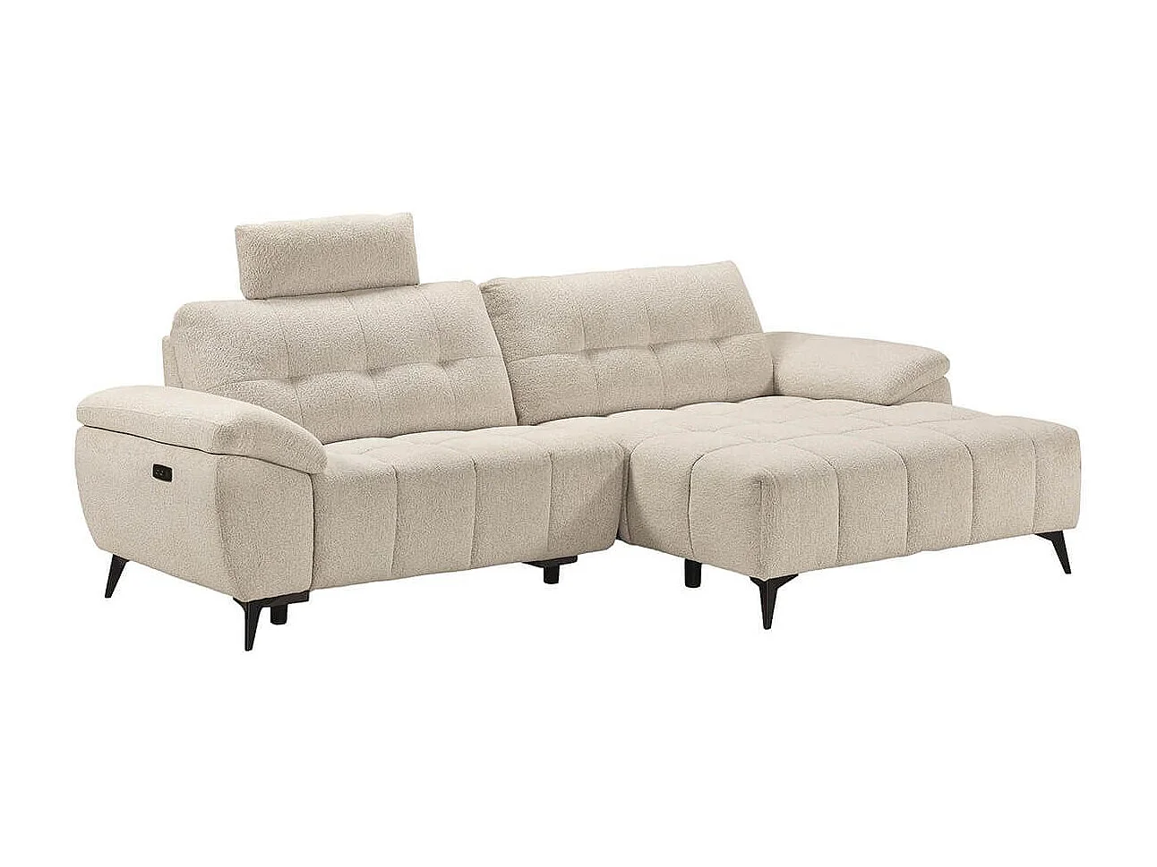 VILLALBA - Canapé Relax Méridienne droite Têtières Réglables Tissu Bubble Beige