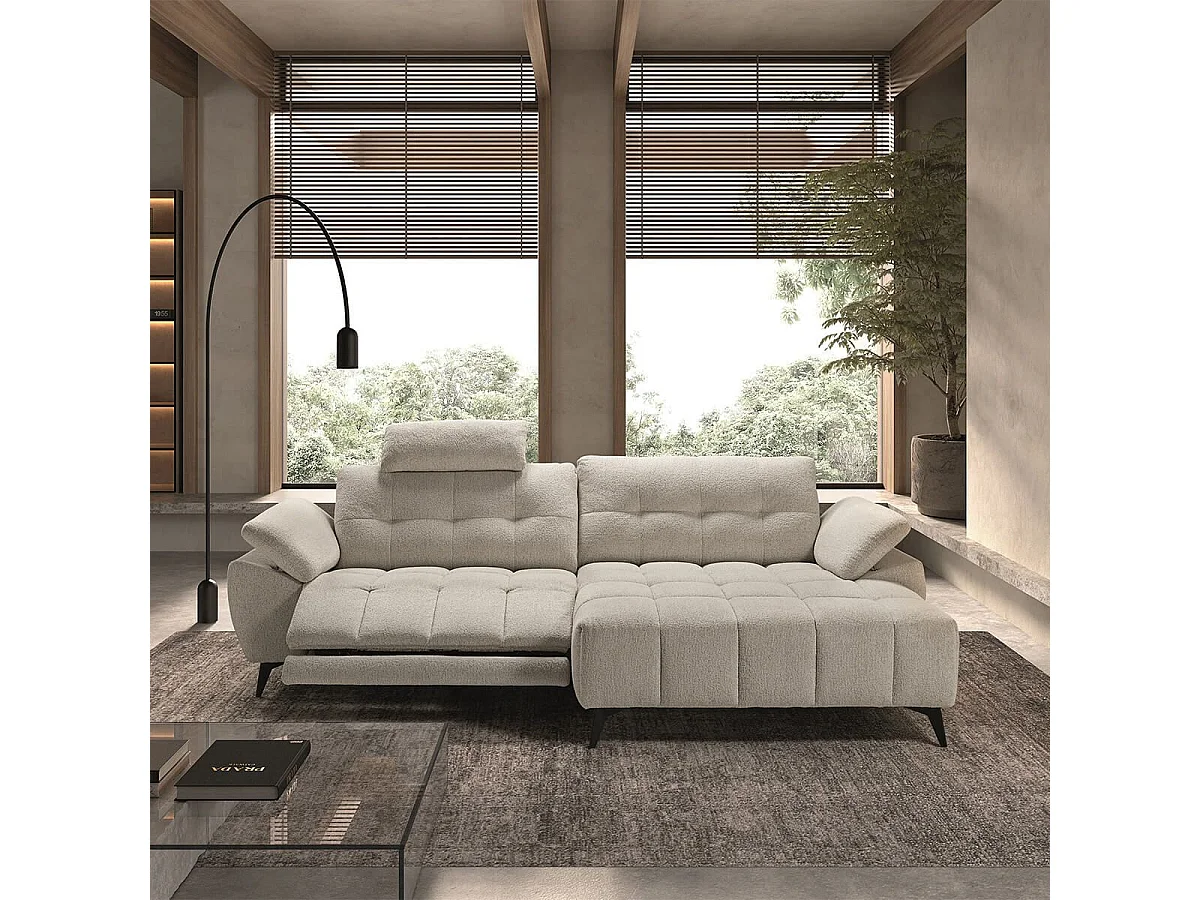 VILLALBA - Canapé Relax Méridienne droite Têtières Réglables Tissu Bubble Beige