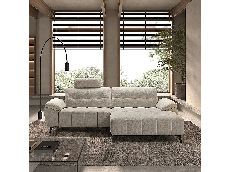 VILLALBA - Canapé Relax Méridienne droite Têtières Réglables Tissu Bubble Beige