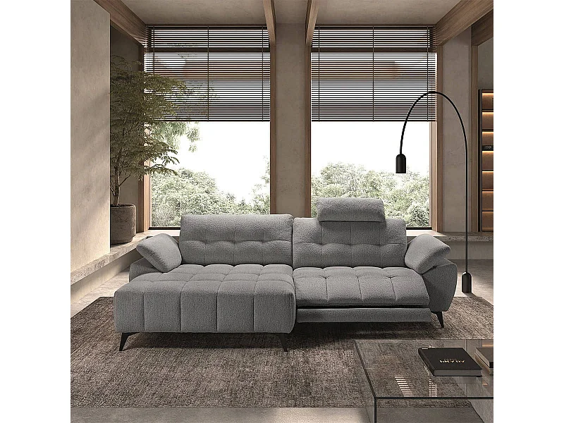 VILLALBA - Canapé Relax Méridienne gauche Têtières Réglables Tissu Bubble Gris foncé