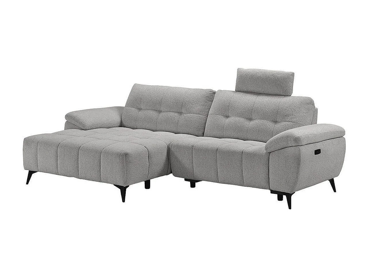 VILLALBA - Canapé Relax Méridienne gauche Têtières Réglables Tissu Bubble Gris foncé