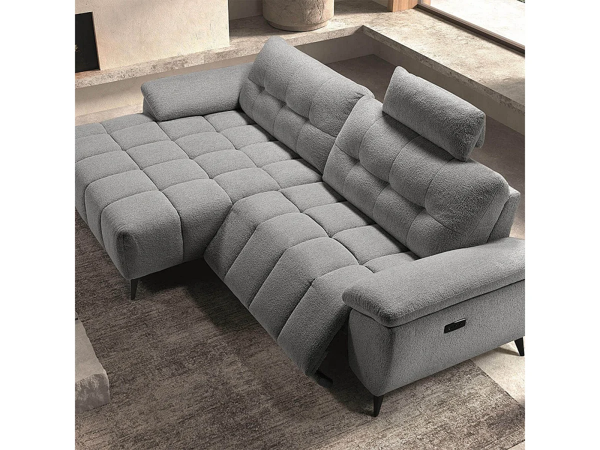 VILLALBA - Canapé Relax Méridienne gauche Têtières Réglables Tissu Bubble Gris foncé