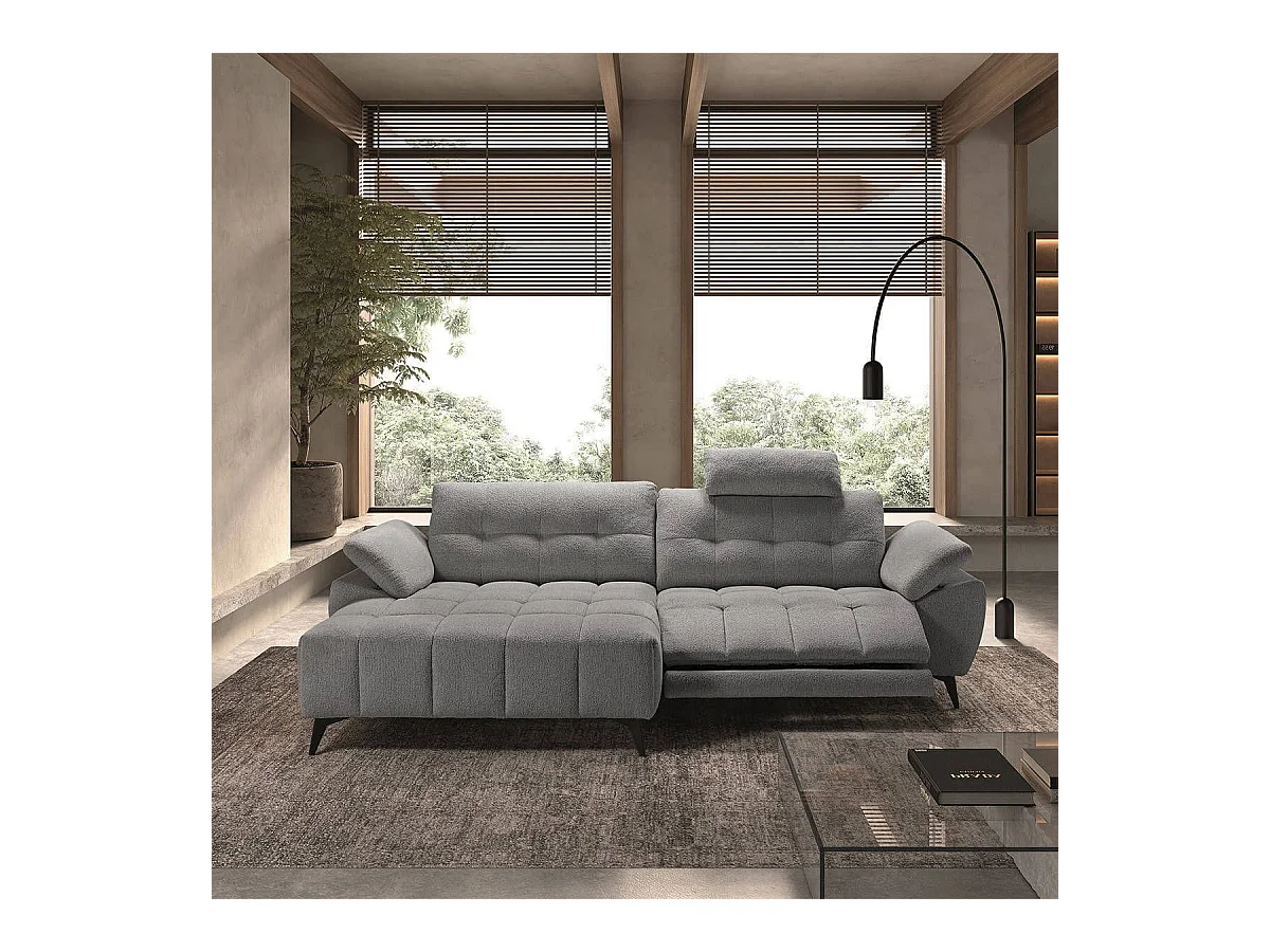 VILLALBA - Canapé Relax Méridienne gauche Têtières Réglables Tissu Bubble Gris foncé