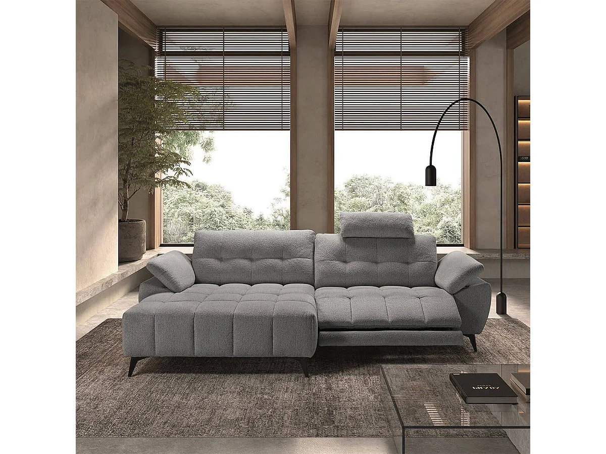 VILLALBA - Canapé Relax Méridienne gauche Têtières Réglables Tissu Bubble Gris foncé