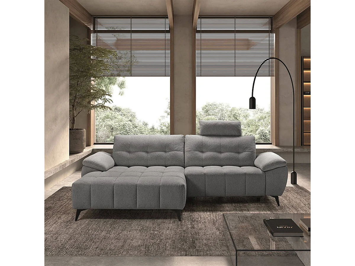 VILLALBA - Canapé Relax Méridienne gauche Têtières Réglables Tissu Bubble Gris foncé