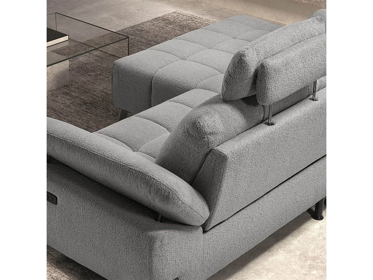 VILLALBA - Canapé Relax Méridienne gauche Têtières Réglables Tissu Bubble Gris foncé