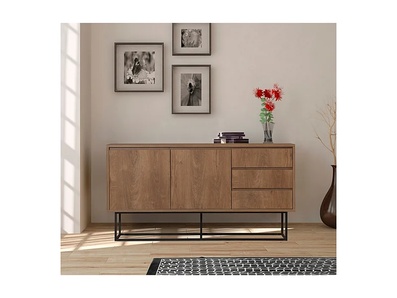 Buffet in legno effetto noce 2 ante e 3 cassetti 140 cm SABINOV