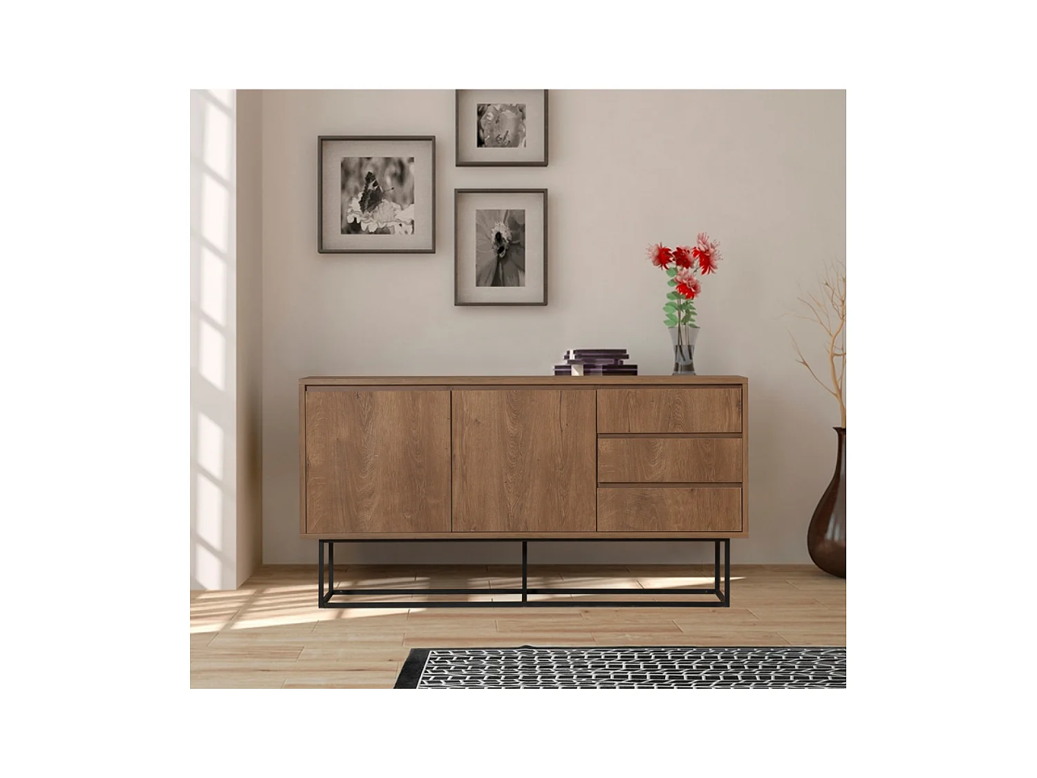 Aparador de madera 2 puertas y 3 cajones 140 cm SABINOV