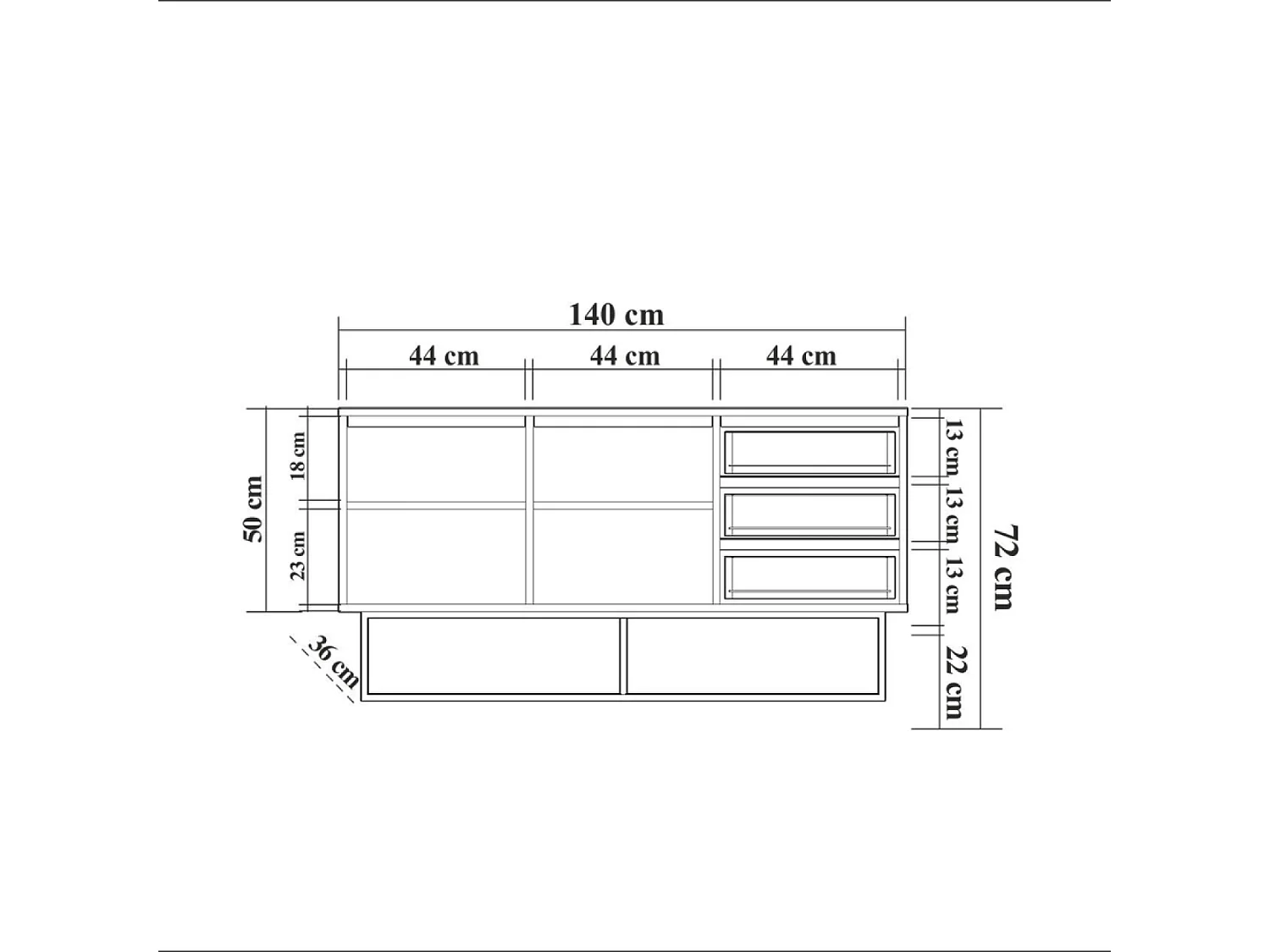 Buffet en bois 2 portes et 3 tiroirs 140 cm SABINOV