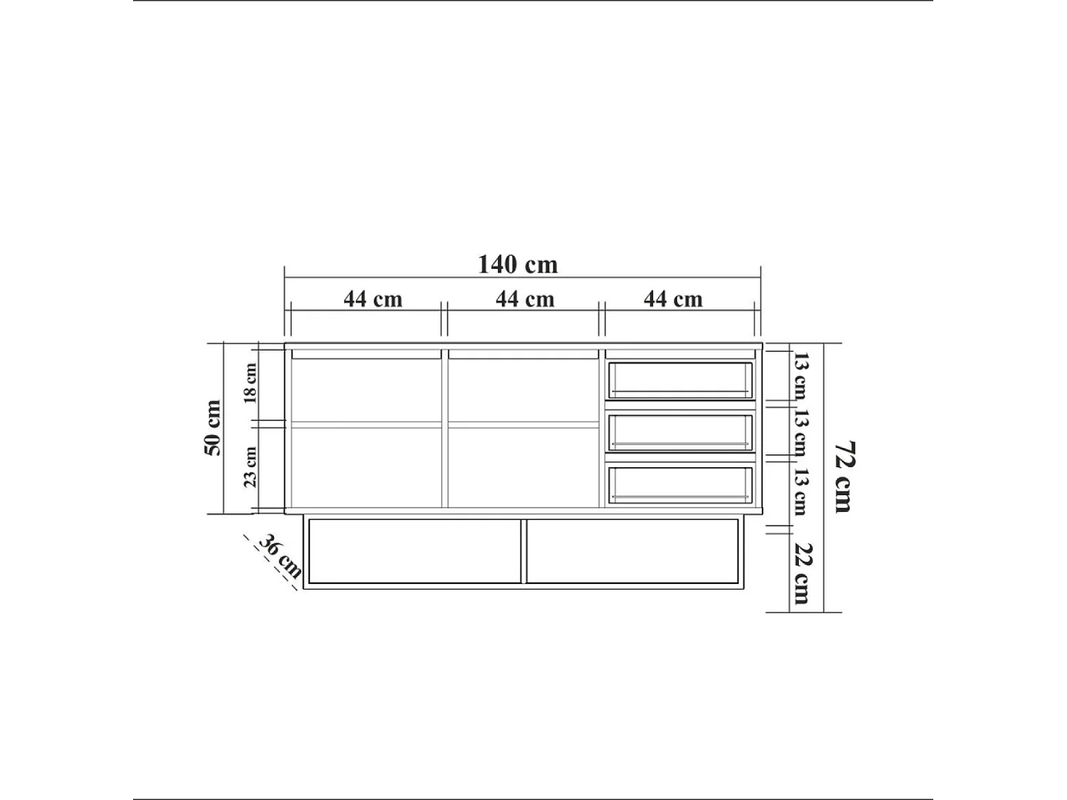 Buffet en bois 2 portes et 3 tiroirs 140 cm SABINOV