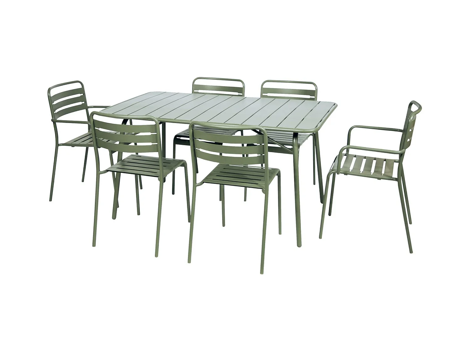 Tavolo da giardino pieghevole in metallo, 2 poltrone e 4 sedie, verde