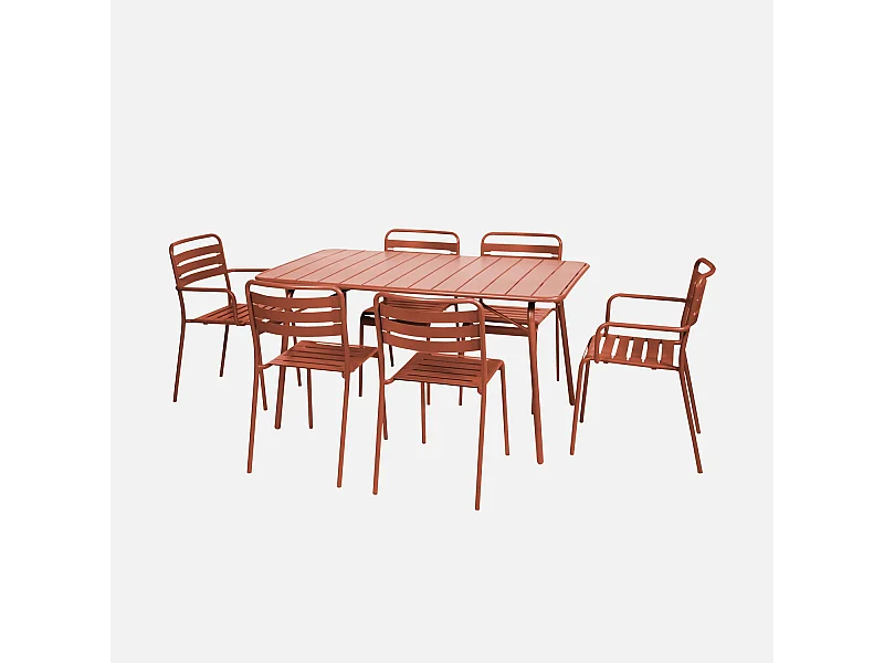 Mesa de jardín plegable de metal con 2 sillones y 4 sillas terracotta