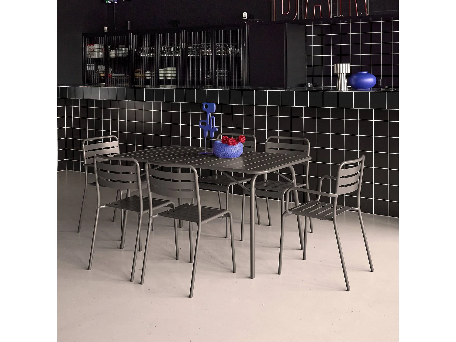 Mesa de jardín plegable de metal con 2 sillones y 4 sillas antracita