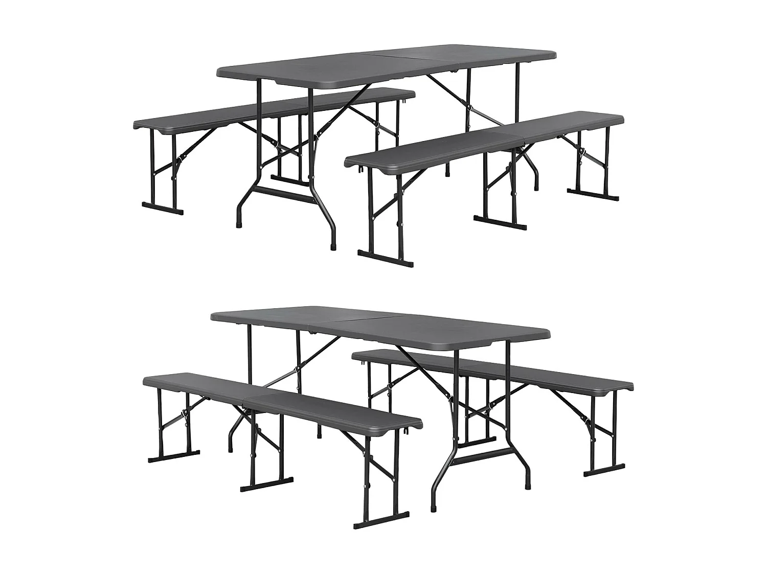 Set di 2 tavoli da ricevimento pieghevoli in acciaio, 2 panche, grigio