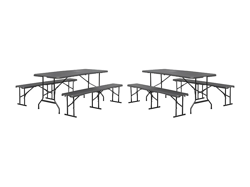 Lot de 2 tables de réception pliantes acier 2 bancs Fiesta 180cm gris foncé