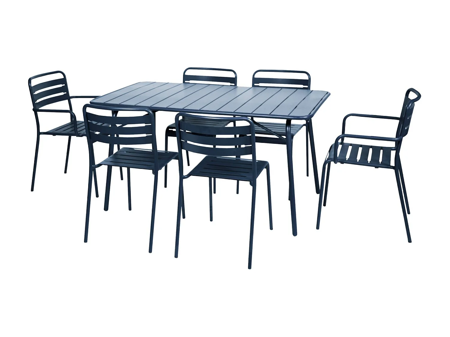 Mesa de jardín plegable de metal con 2 sillones y 4 sillas azul marino