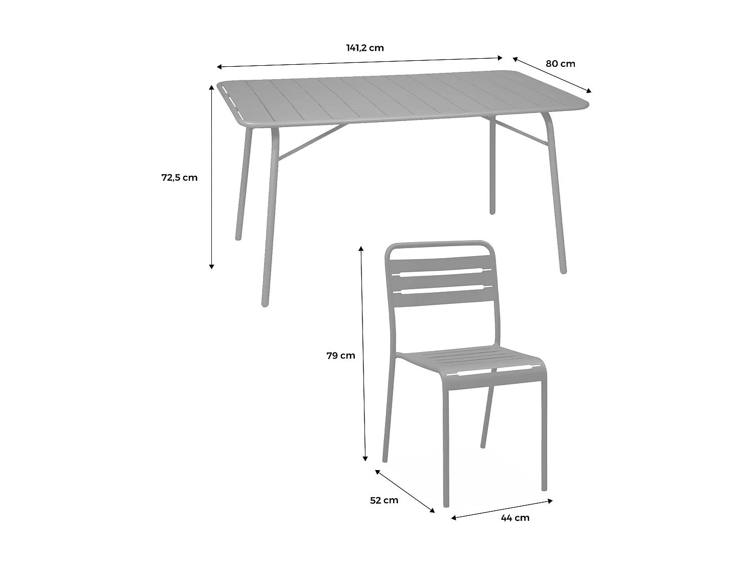 Table de jardin pliante métal + 6 assises 2 fauteuils 4 chaises. Amelia. kaki. 141.2 x 80 x 72.5cm