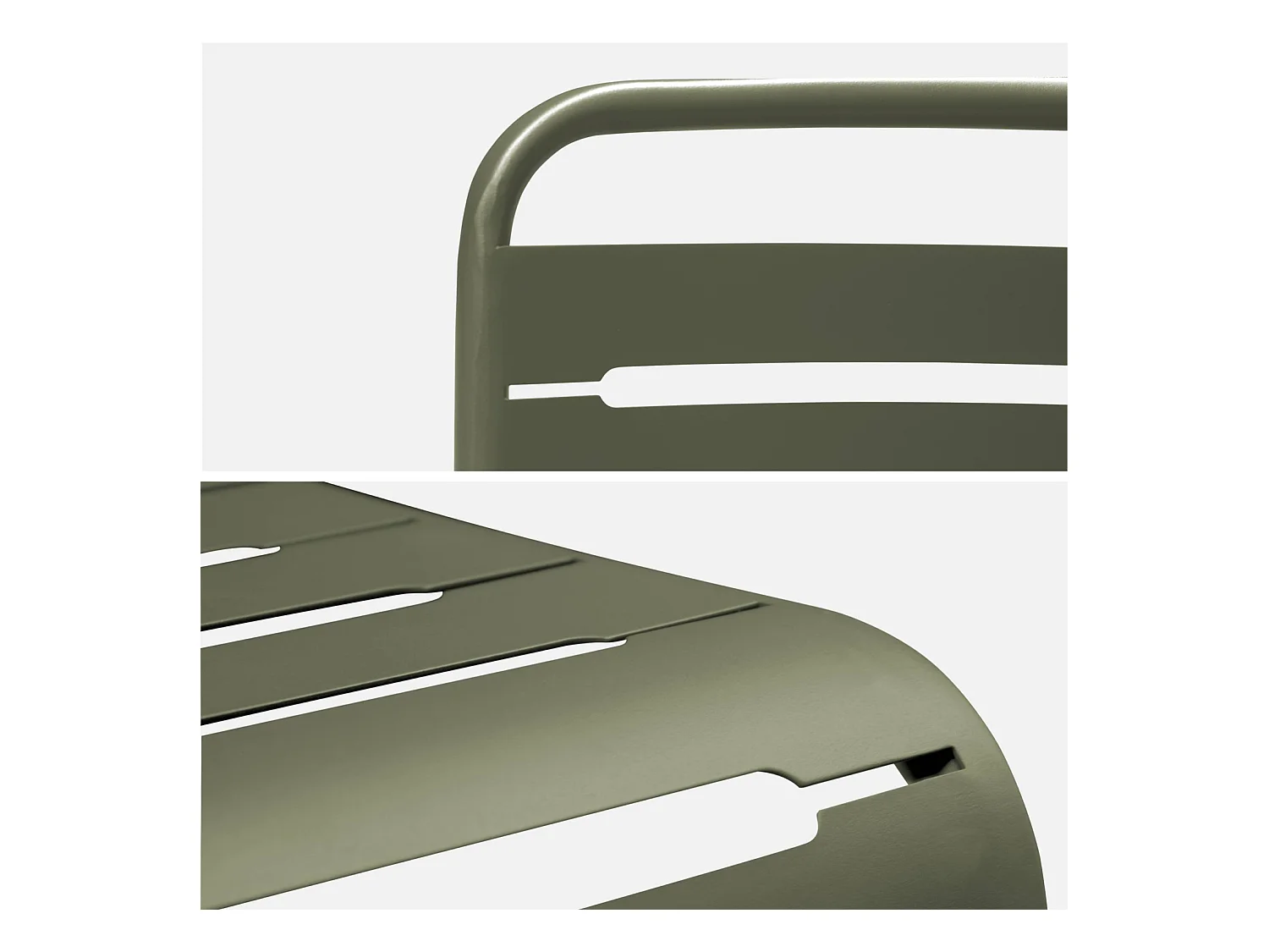 Table de jardin pliante métal + 6 assises 2 fauteuils 4 chaises. Amelia. kaki. 141.2 x 80 x 72.5cm