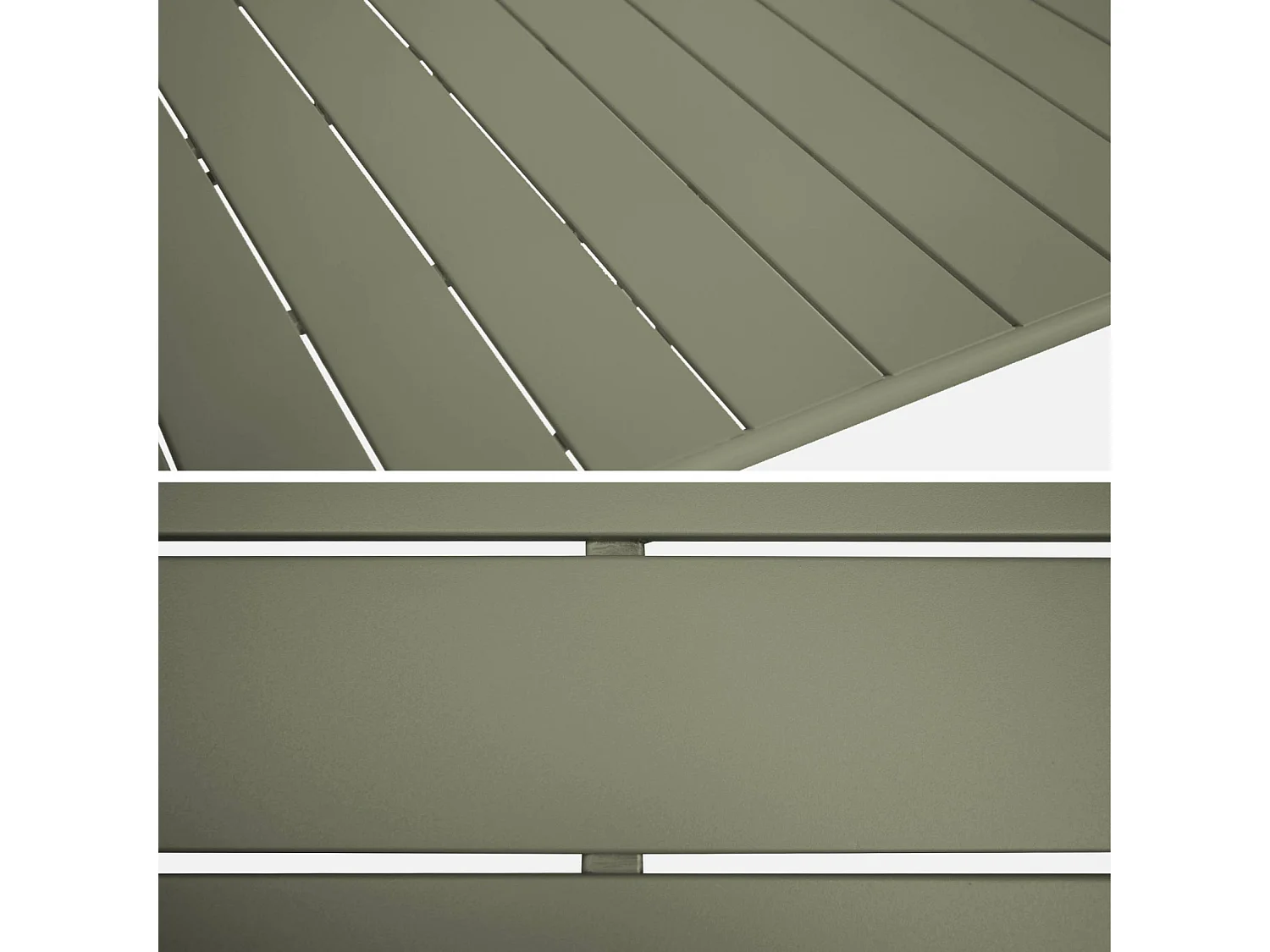 Table de jardin pliante métal + 6 assises 2 fauteuils 4 chaises. Amelia. kaki. 141.2 x 80 x 72.5cm