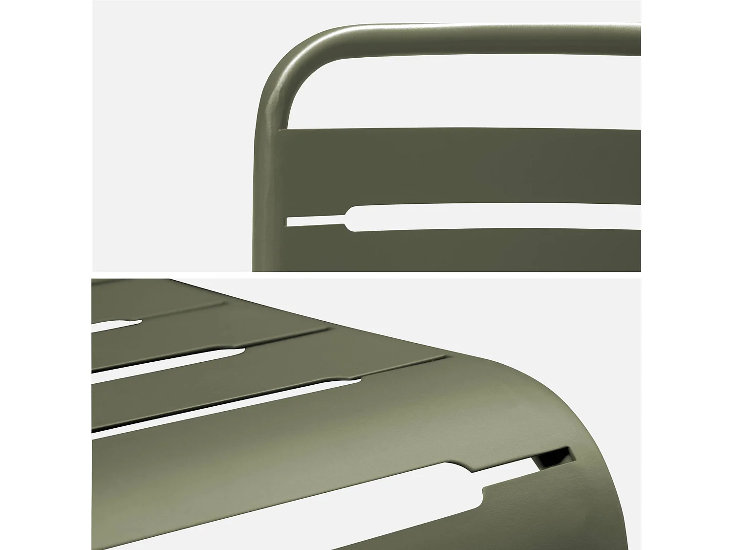 Table de jardin pliante métal + 6 assises 2 fauteuils 4 chaises. Amelia. kaki. 141.2 x 80 x 72.5cm