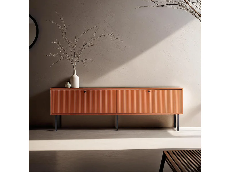 Meuble TV 2 portes en acier et MDF décor mélaminé 150 cm orange