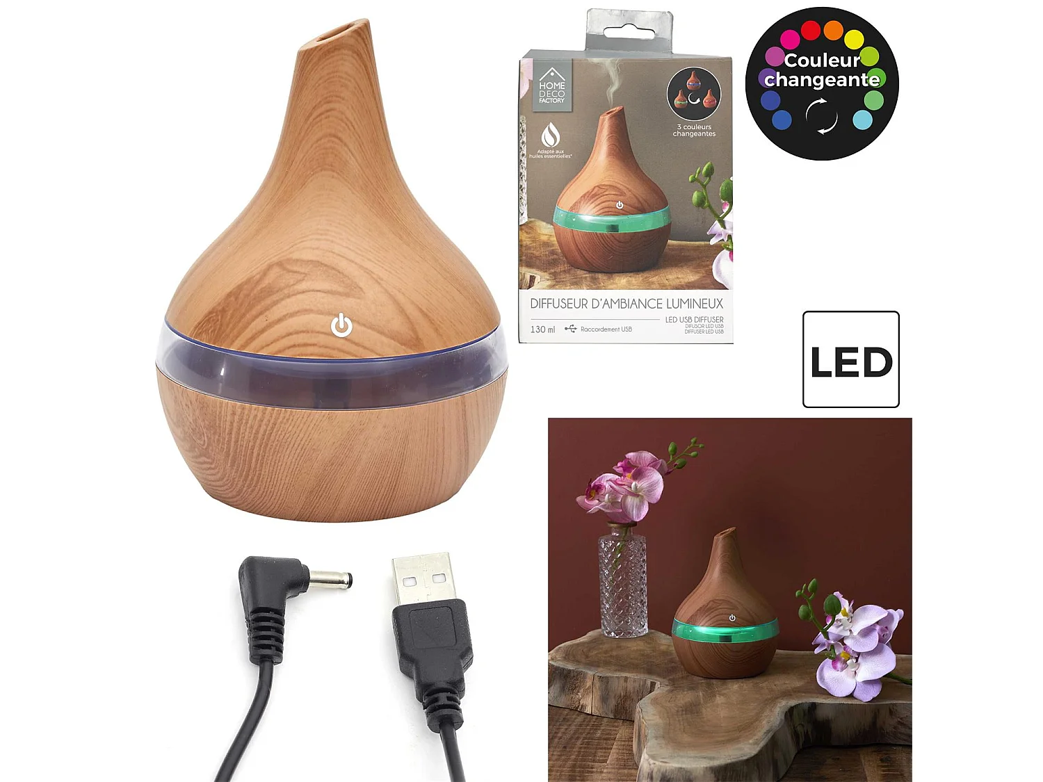 Diffuseur d'huiles essentielles LED M8 avec 7 couleurs de lumière au choix