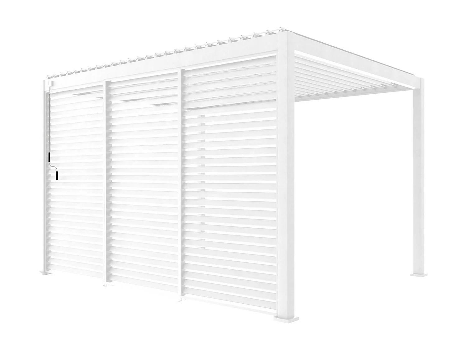 Pérgola bioclimática de aluminio 3x4m + 3 persianas de 130cm blanco