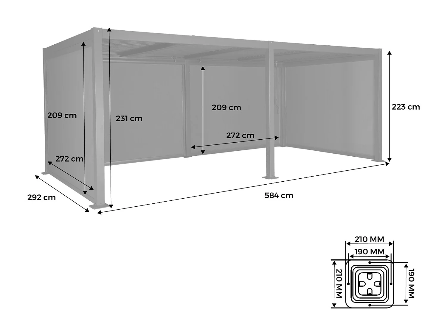 Pérgola bioclimática 3x6m de lamas de aluminio y acero + 4 toldos de