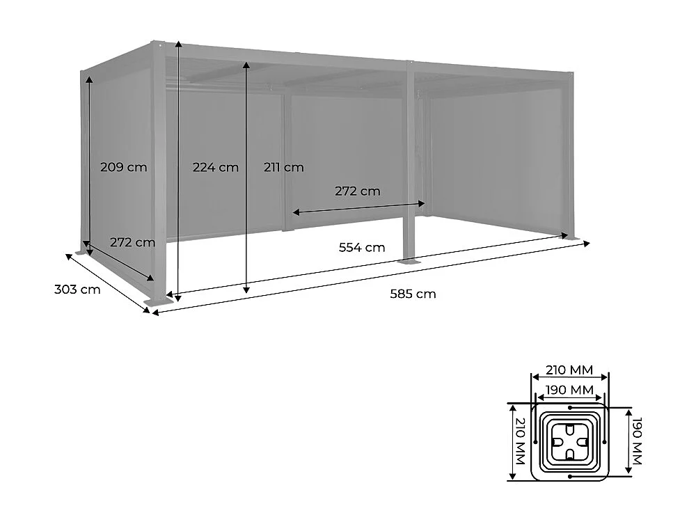 Pérgola bioclimática 3x6m de lamas de aluminio y acero + 4 toldos de