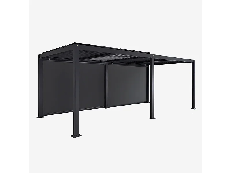 Pergola bioclimatica in alluminio e acciaio 3x6m + 2 tende 3m,