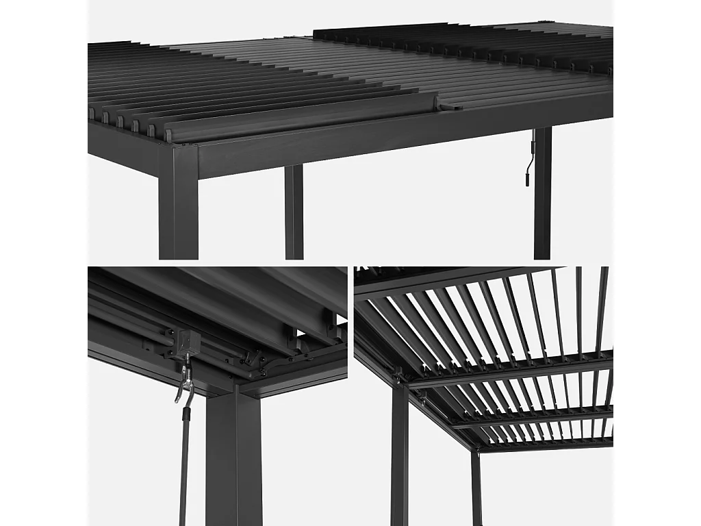 Pérgola bioclimática de aluminio y acero 3x6m con 2 toldos de 3m