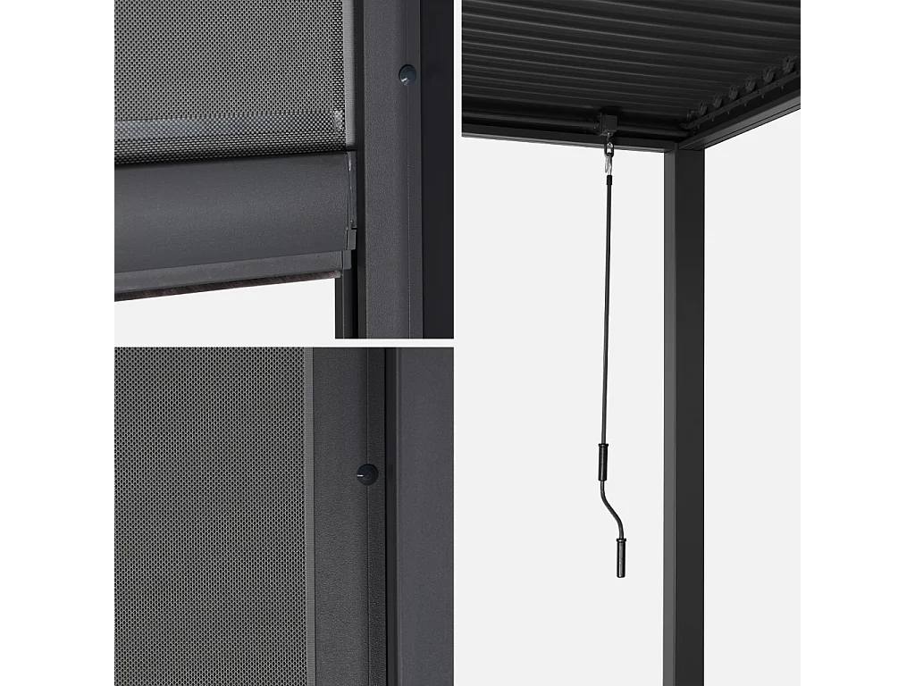Pérgola bioclimática de aluminio y acero 3x6m con 2 toldos de 3m