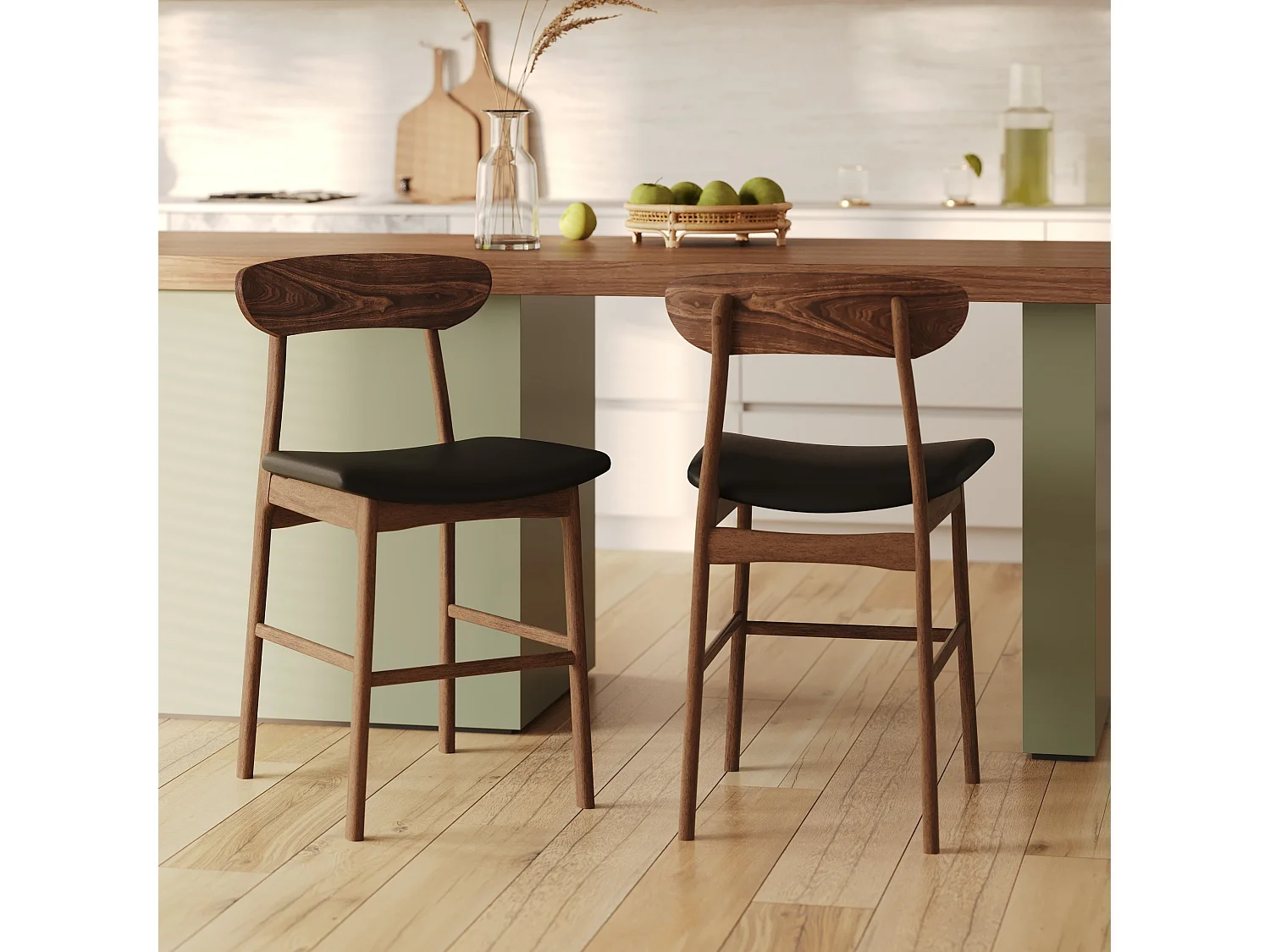 Set di 2 sedie da bar in ecopelle nera 66 cm. - Lana