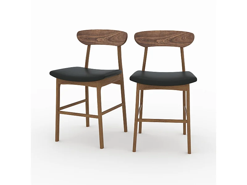 Set de 2 sillas de bar de media altura en cuero sintético negro 66 cm - Lana