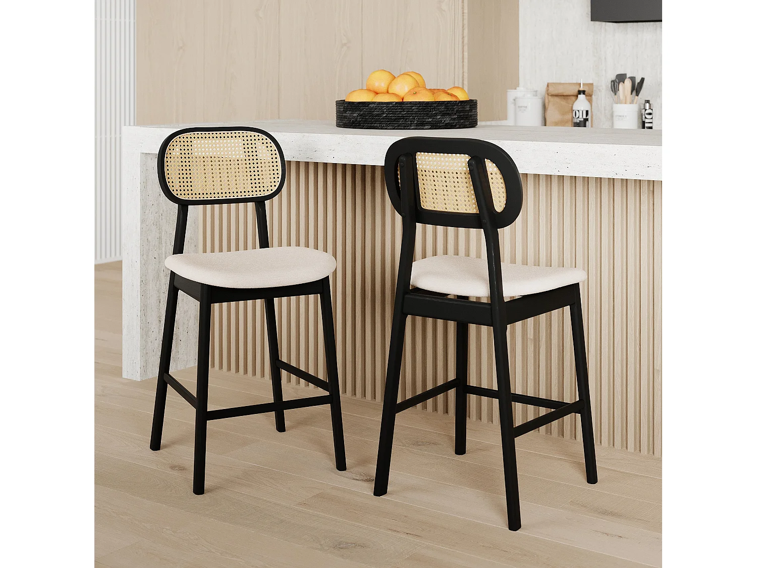 Lot de 2 chaises pour îlot central en tissu beige 64,5 cm - Maria