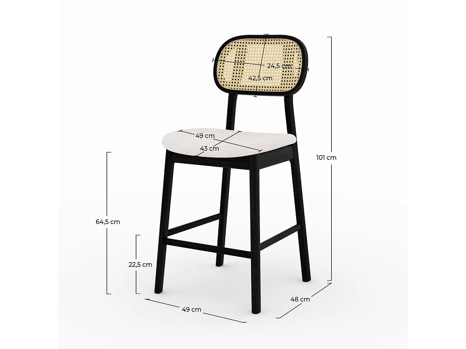 Lot de 2 chaises pour îlot central en tissu beige 64,5 cm - Maria