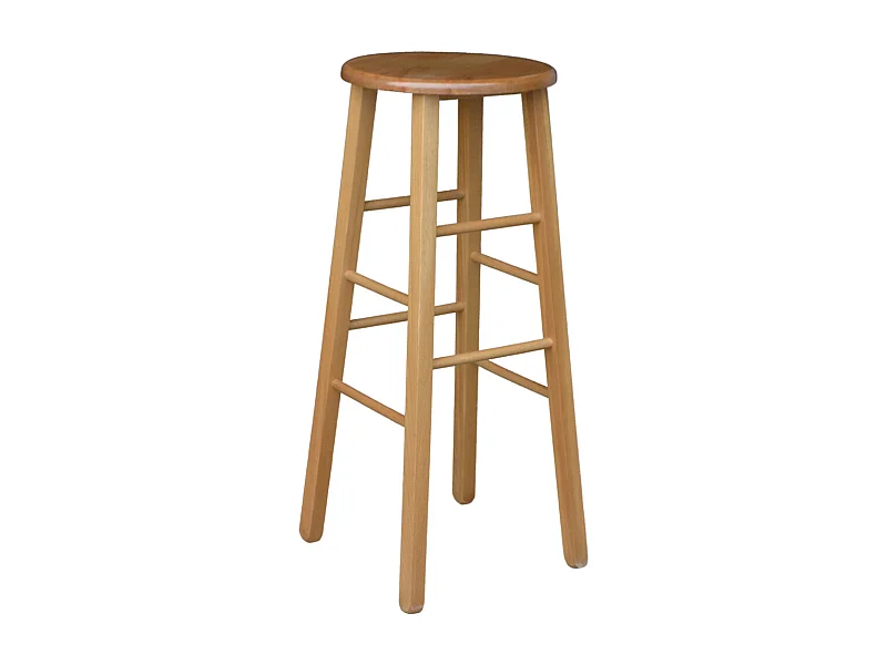 Tabouret en bois avec assise ronde h 80 cm pieds droits noyer clair
