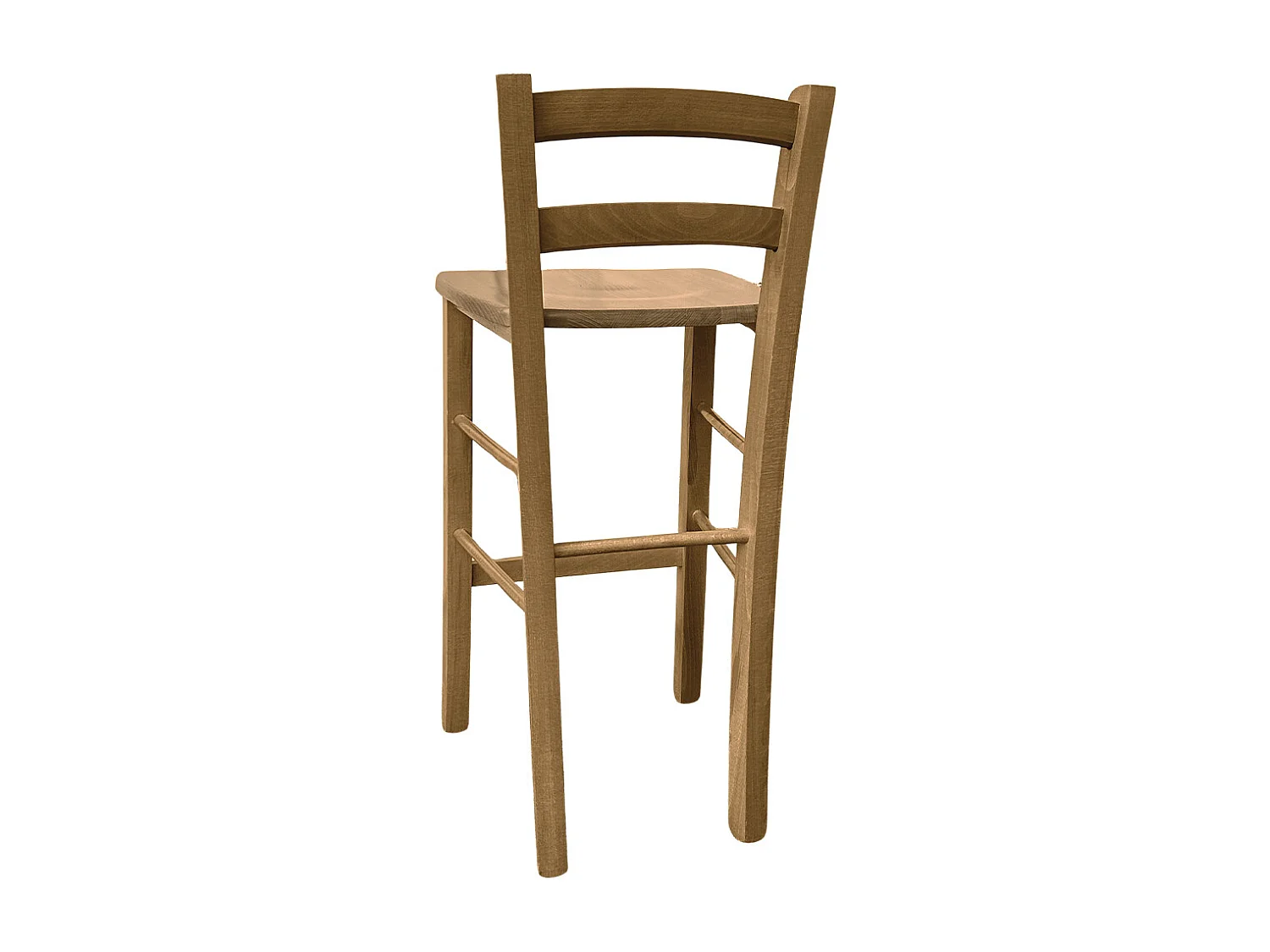 Tabouret de bar haut en bois h 67cm avec assise en noyer clair massif
