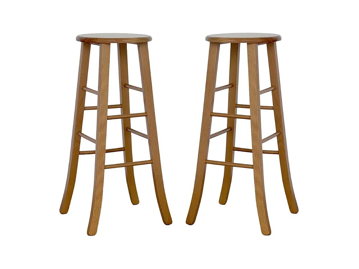 Lot de 2 tabourets de bar ronds h 80 cm pieds sabre noyer clair