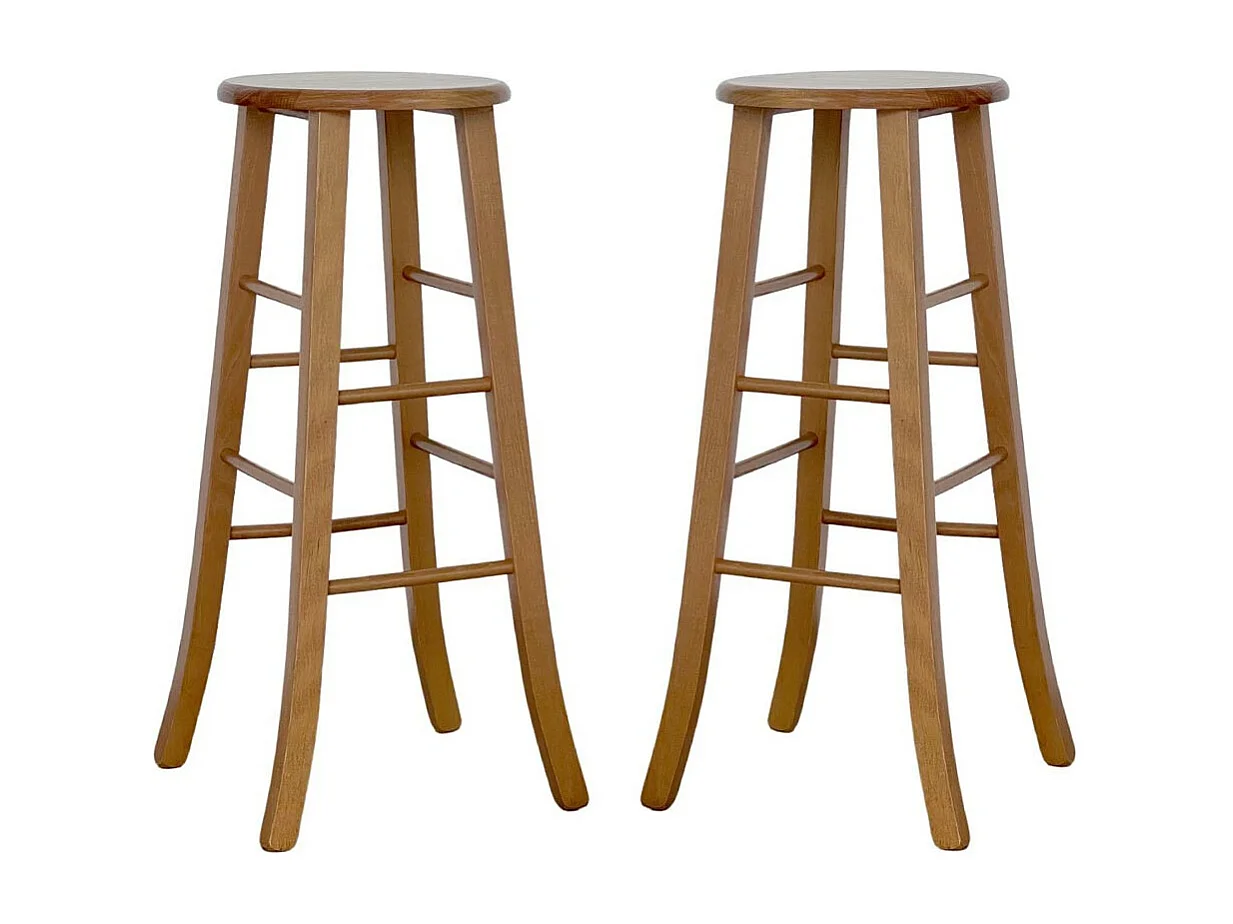 Lot de 2 tabourets de bar ronds h 80 cm pieds sabre noyer clair
