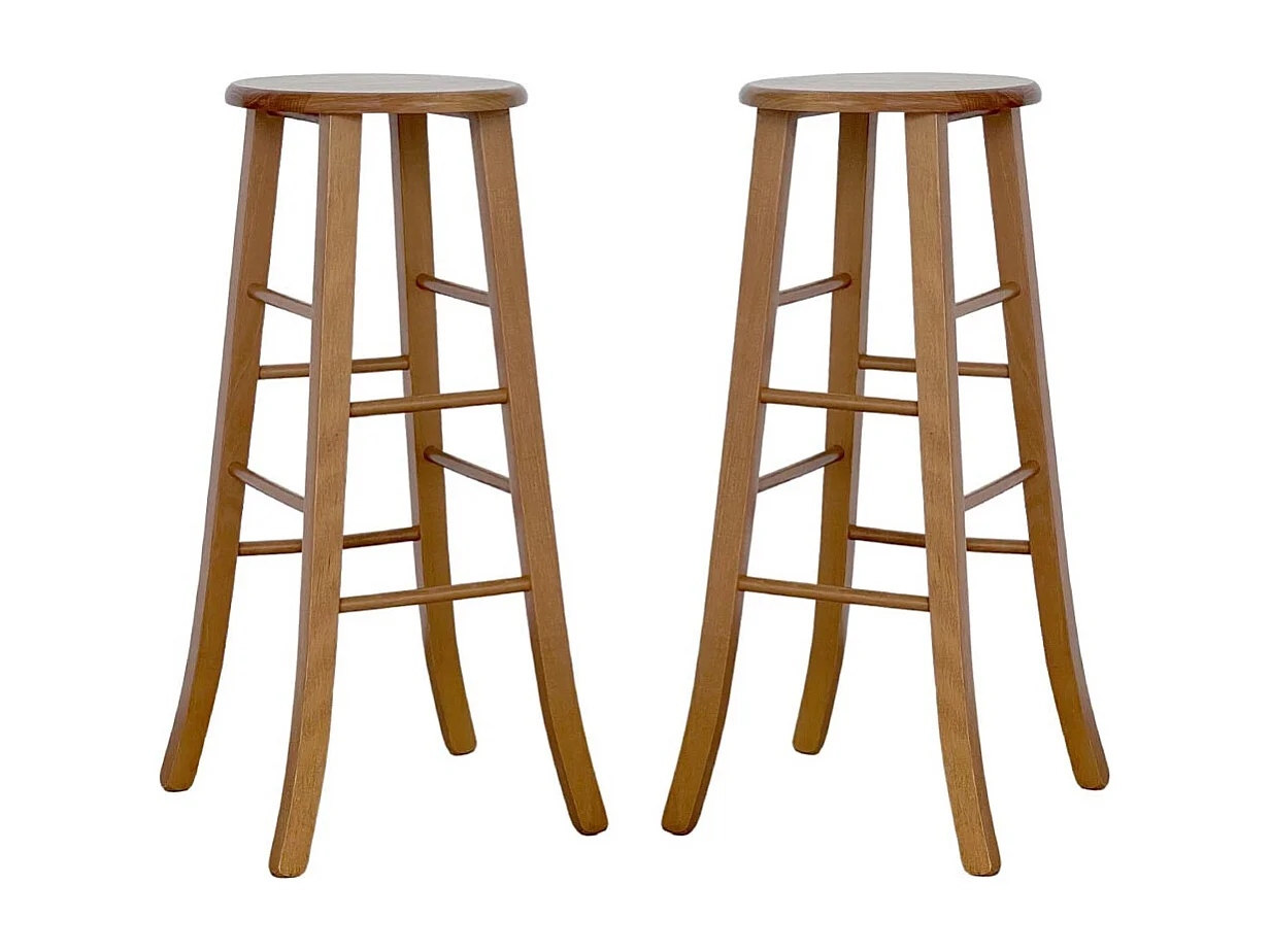 Sgabelli bar set da 2  rotondi h 80 cm noce chiaro gambe sciabola