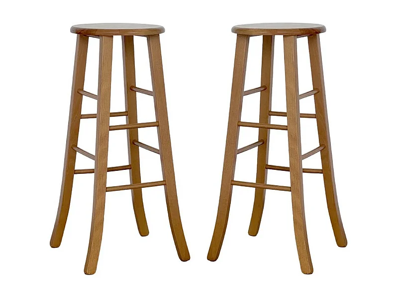 Lot de 2 tabourets de bar ronds h 80 cm pieds sabre noyer clair