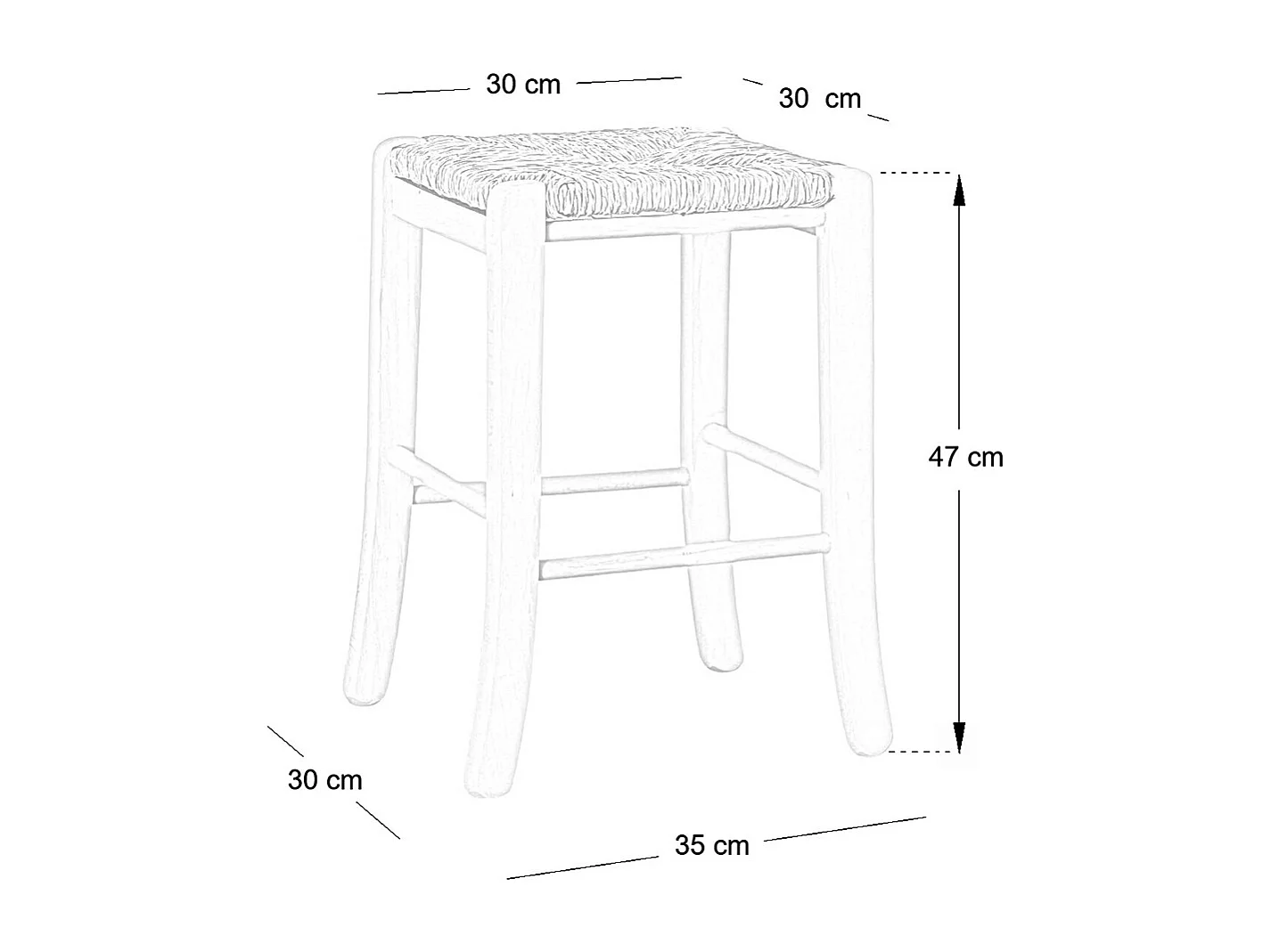 Tabouret bas h 47 cm en bois à peindre carré avec pieds sabre