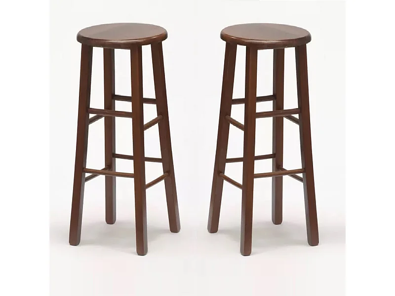Lot de 2 tabourets de bar ronds h 68 cm en noyer foncé pieds droits