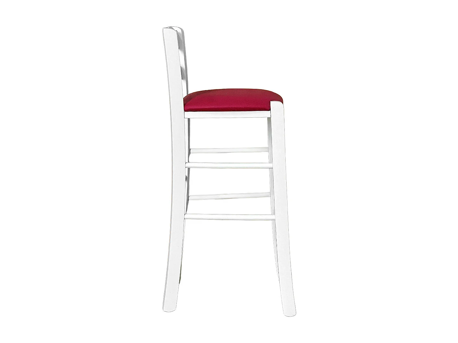 Tabouret en bois blanc avec trou dans le dossier h66 assise en éco-cuir rouge