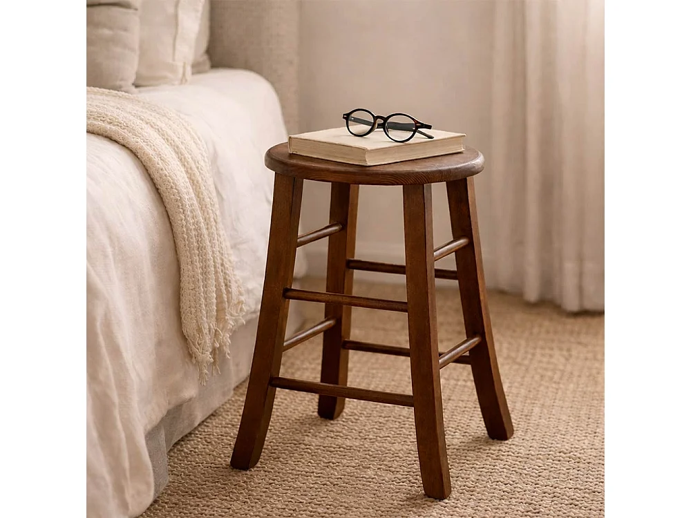 Tabouret de bar bas en bois assise ronde h 47 cm pied sabre