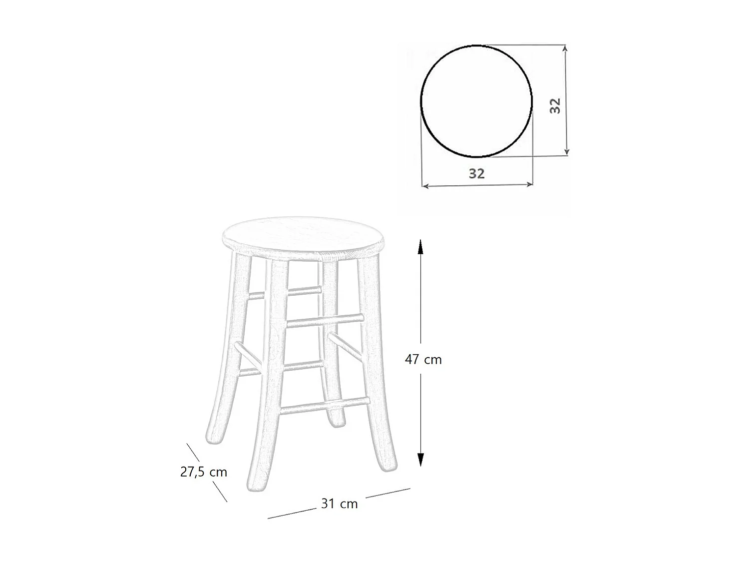 Tabouret de bar bas en bois assise ronde h 47 cm pied sabre