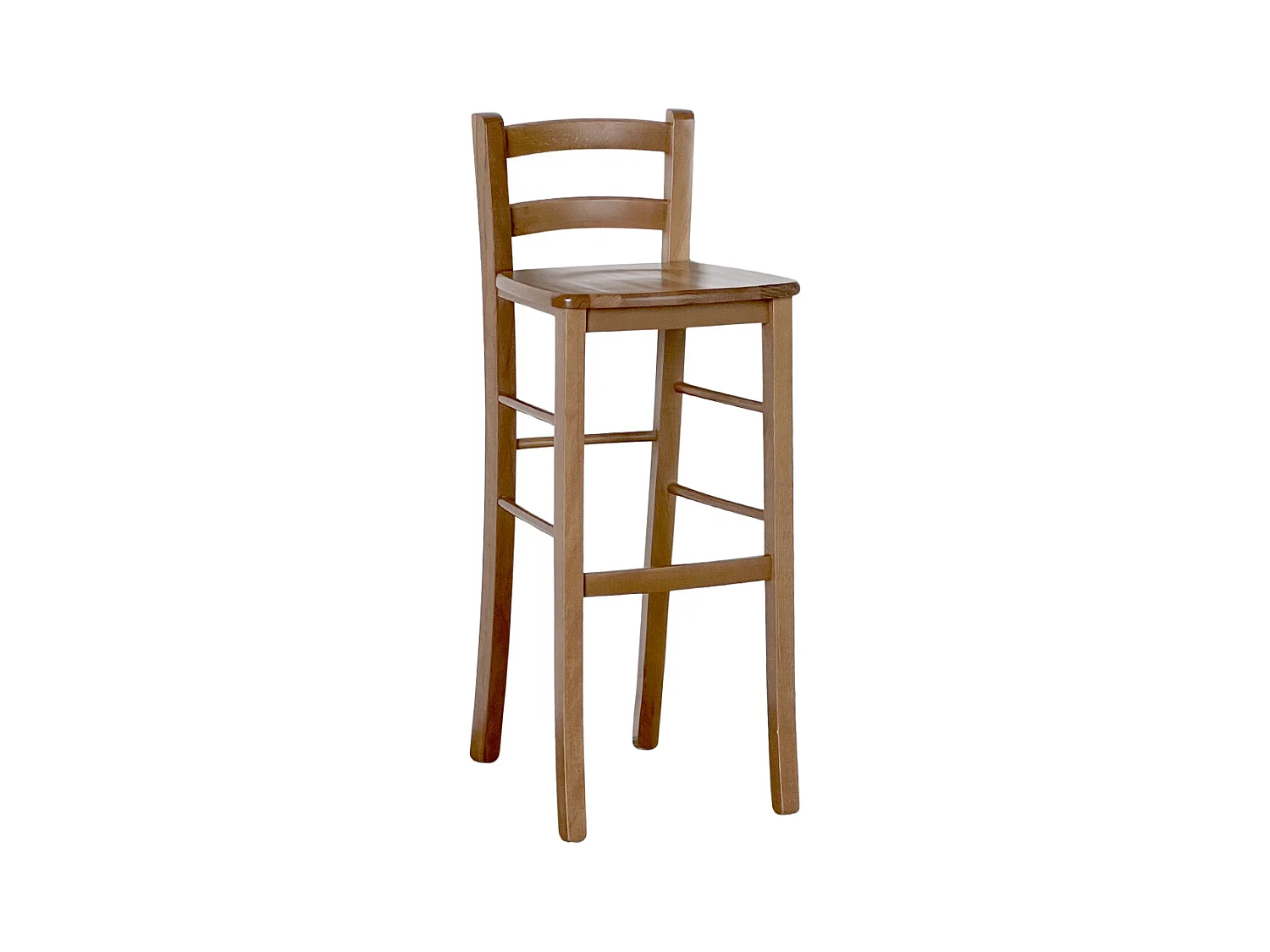 Sgabello alto da bar in legno noce chiaro h 80 cm con seduta in massello