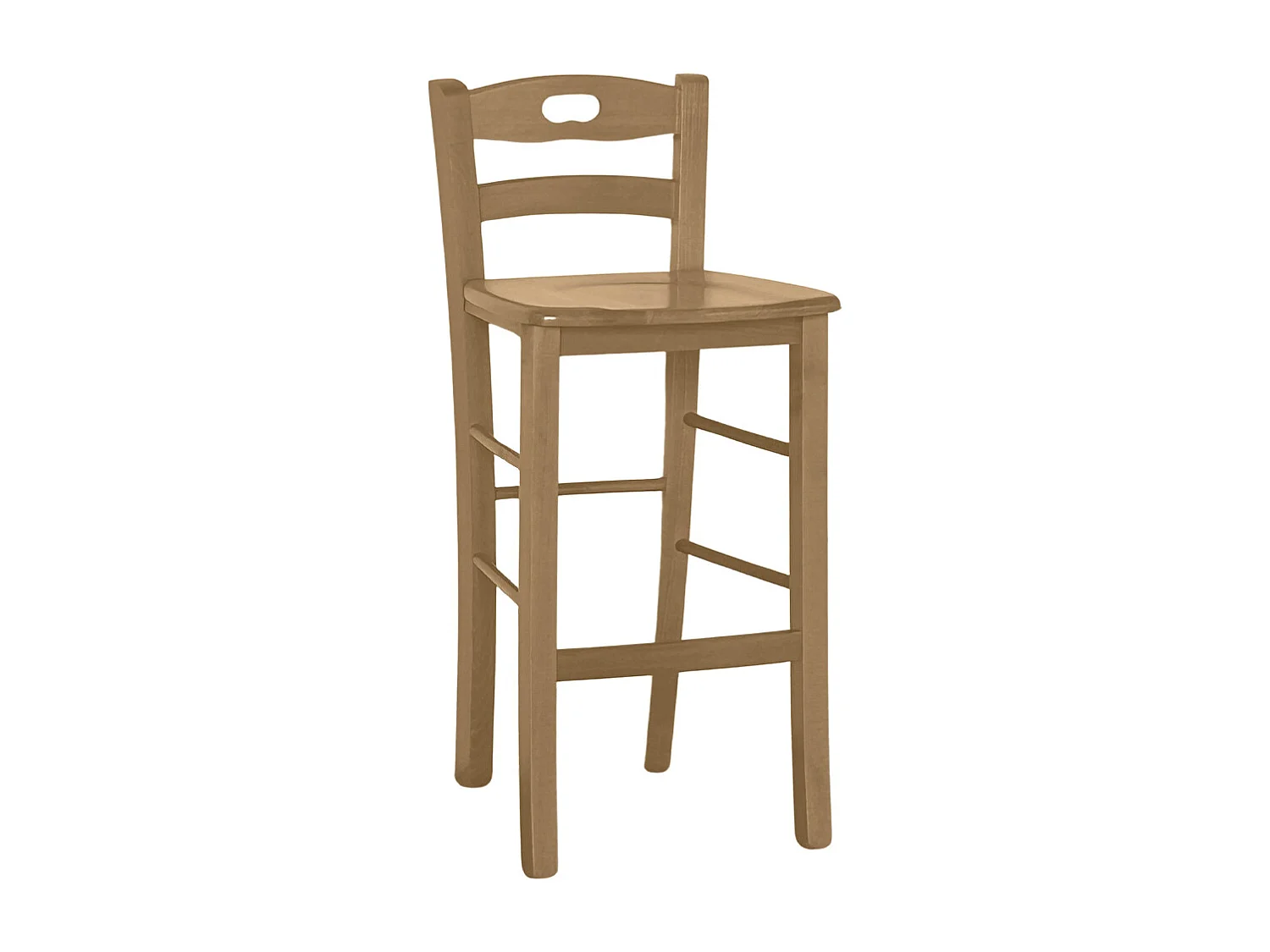 Tabouret en bois h66cm avec dossier avec poignée avec assise en noyer clair massif
