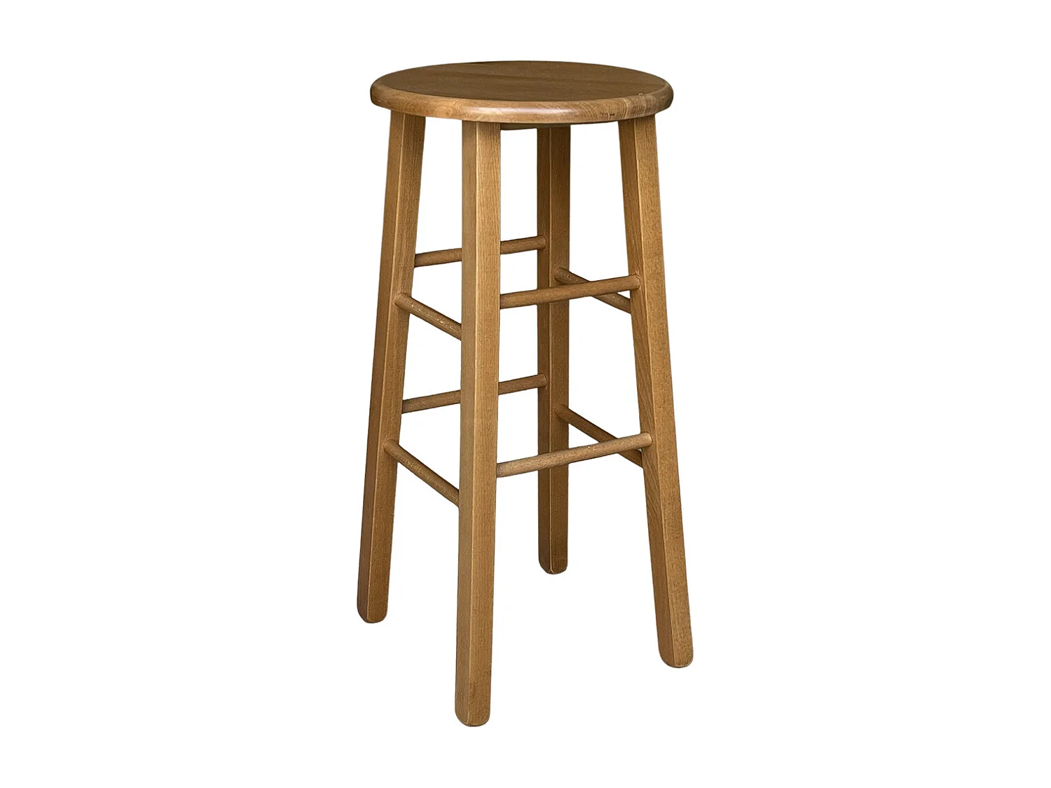 Tabouret en bois avec assise ronde h 68 pieds droits noyer clair